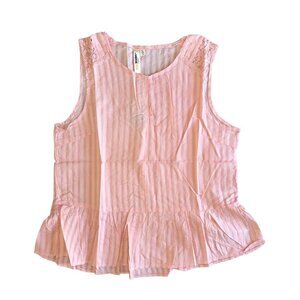 LARA Pink Peach Peplum Tank Top Blouse Women Large Vertical Stripe